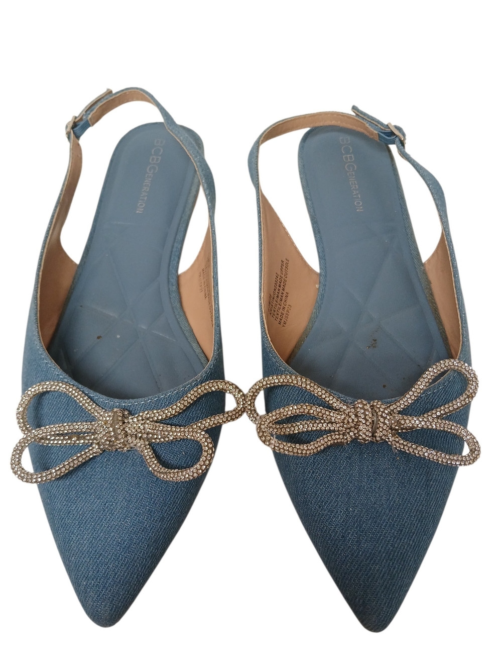 BCBGeneration Blue Pointed Slingback Flats with Crystal Bow - Picture 2 of 7
